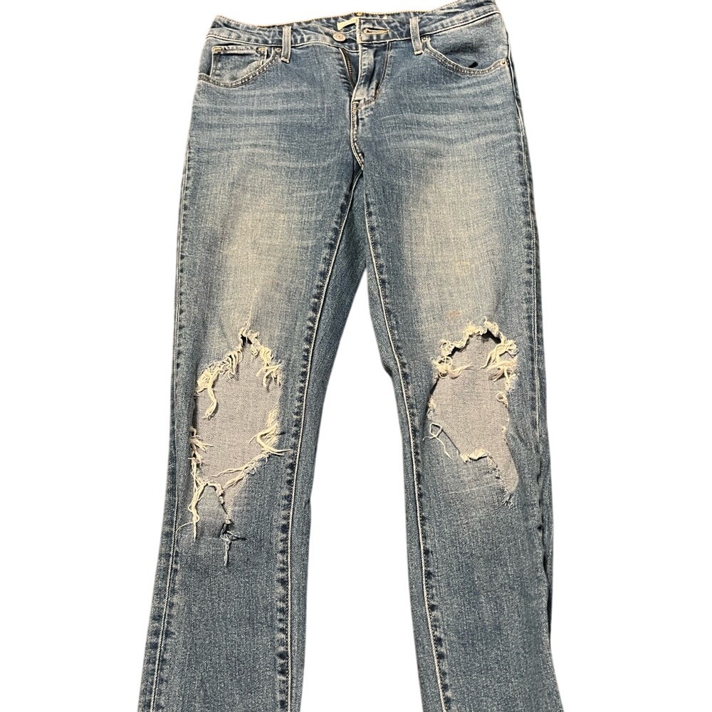 Levis 721‎ High Rise Skinny Distressed Jeans Medium Wash Blue Size 26